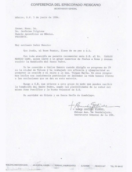 Carta de Exmo. Don Ramón Godínez Flores