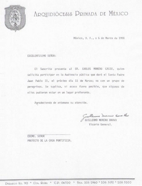 Carta de la Arquidiócesis Primada de México