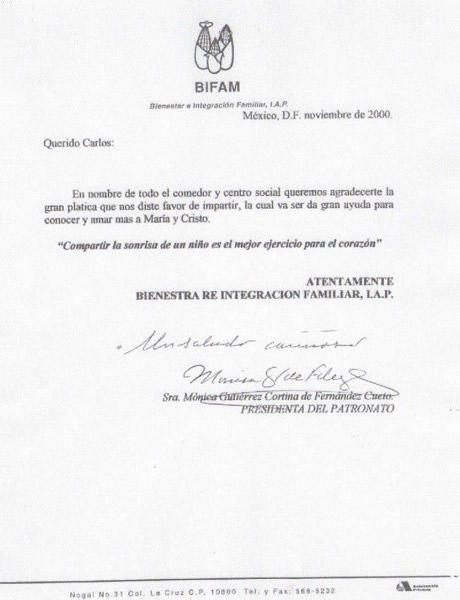 Carta BIFAM (Bienestar e Integración Familiar IAO)