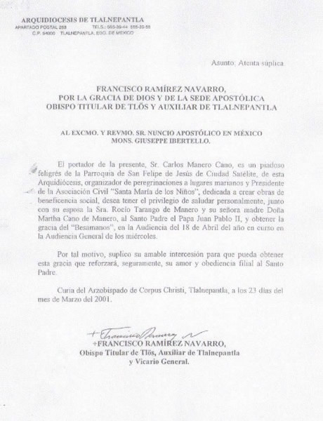 Carta de Don Francisco Ramírez Navarro