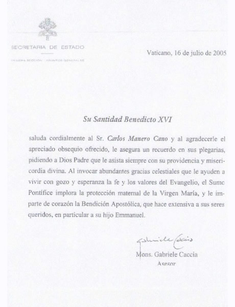 Carta de S.S. Benedicto XVI